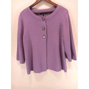 Evan-Picone Lavender Purple Ribbed Knit 100% Cotton Button Up Cardigan 1X